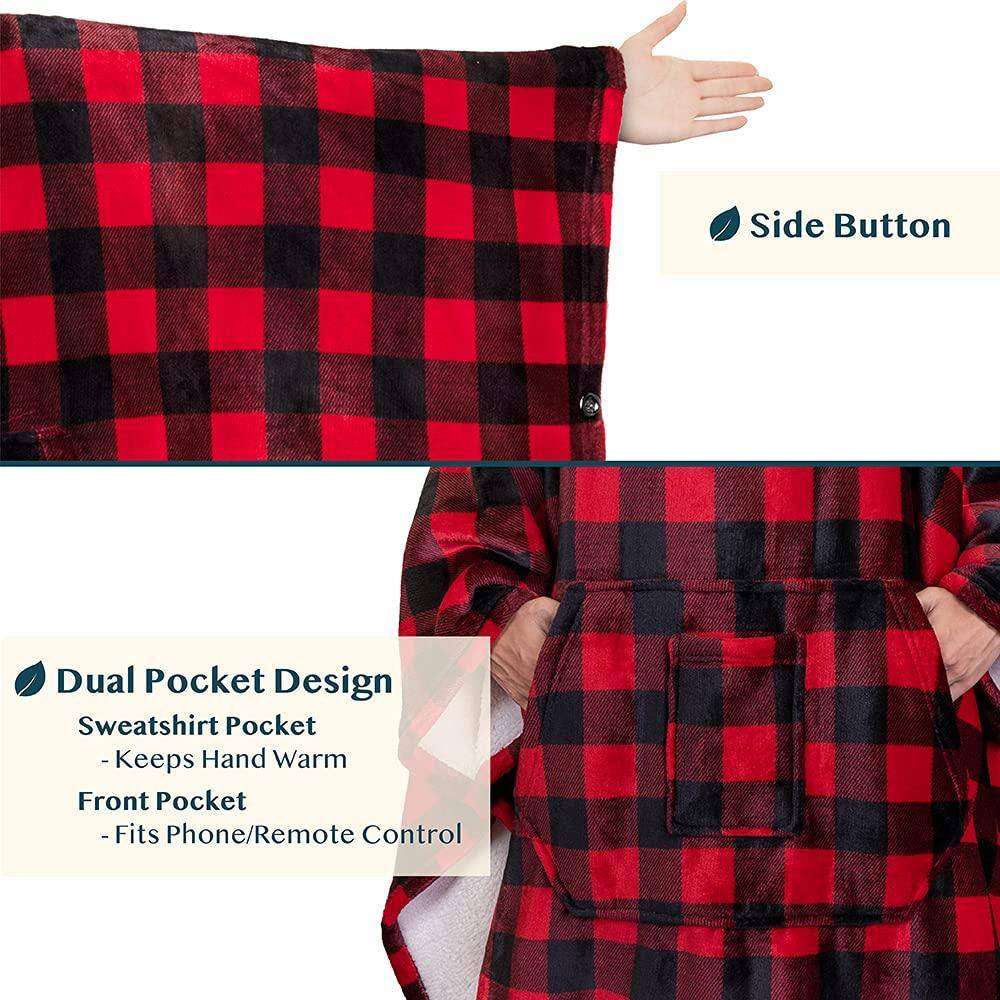 - Side Button
- Dual Pocket Design
  - Sweatshirt Pocket
    - Keeps Hand Warm
  - Front Pocket
    - Fits Phone/Remote Control