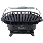 Front. HTUTWOO - Oval Cast Iron Grill Outdoor - Portable Charcoal Grill and Tabletop Skillet,100% Cast Iron,Small BBQ Grill,Camping Stove - Black.
