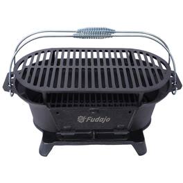 HTUTWOO - Oval Cast Iron Grill Outdoor - Portable Charcoal Grill and Tabletop Skillet,100% Cast Iron,Small BBQ Grill,Camping Stove - Black