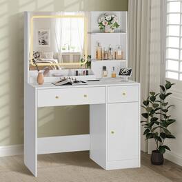 HONGGE - LED Vanity Table with Mirror and 3 Lighting Modes - White