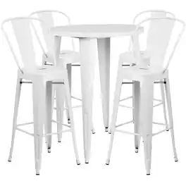 Emma + Oliver - Commercial Grade 30" Round Metal Indoor-Outdoor Bar Table Set with 4 Cafe Stools - White