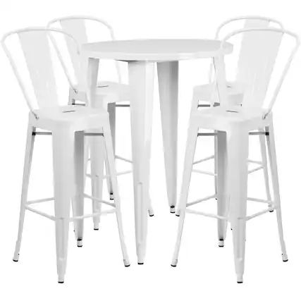 Front. Emma + Oliver - Commercial Grade 30" Round Metal Indoor-Outdoor Bar Table Set with 4 Cafe Stools - White.