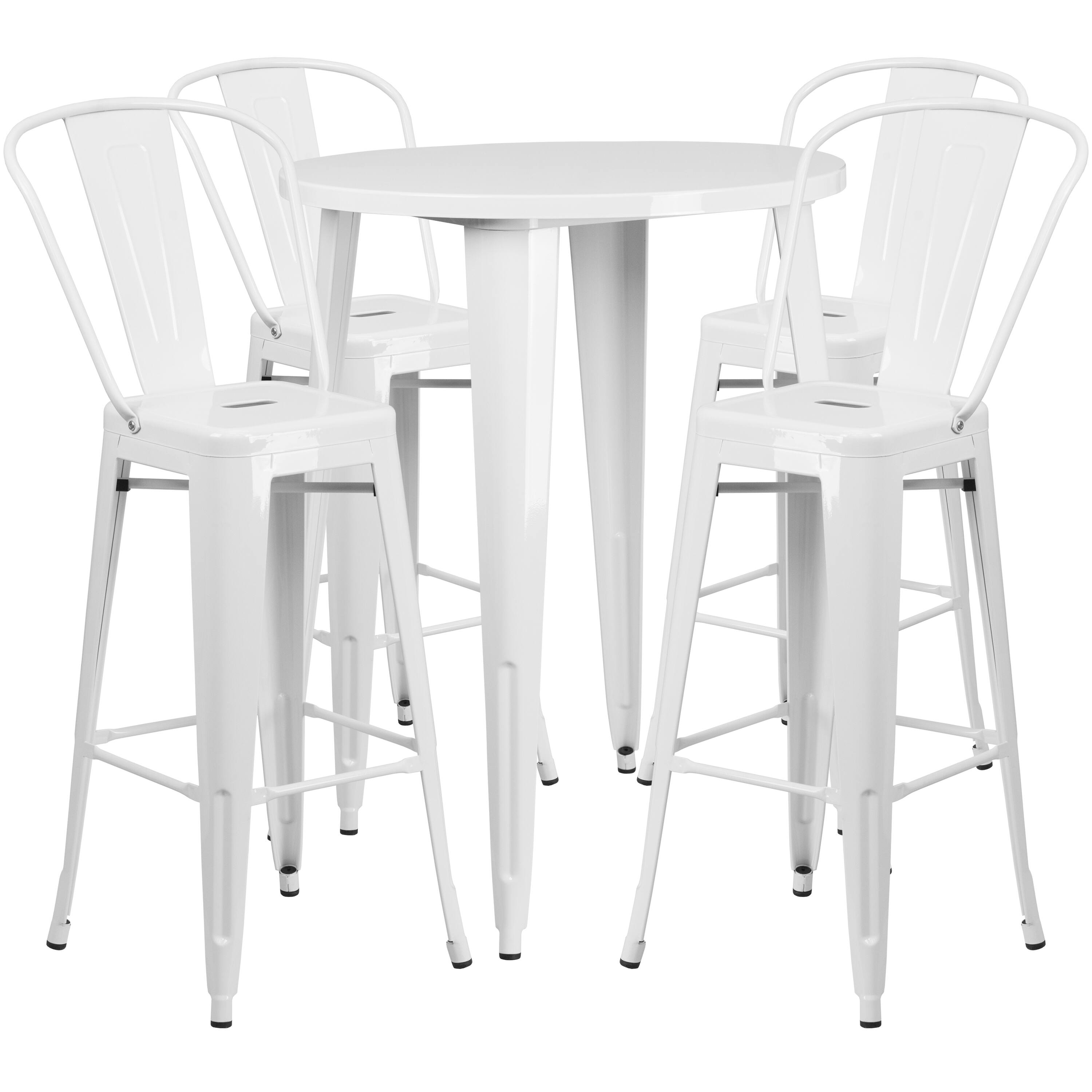 Front. Emma + Oliver - Commercial Grade 30" Round Metal Indoor-Outdoor Bar Table Set with 4 Cafe Stools - White.