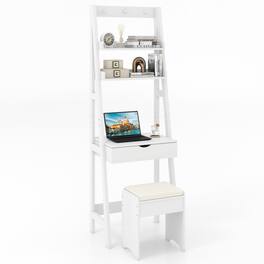 Gymax - Vanity Desk w/ Flip-up Mirror and Stool w/ 3-Color Lighting 6 Compartments - White