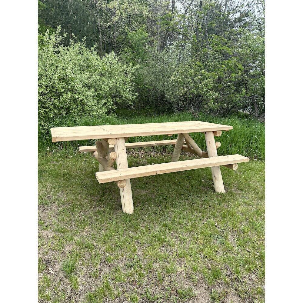Alt View 3. Contoured Comfort - 6' ADA Log Picnic Table  Attached Benches - Brown.