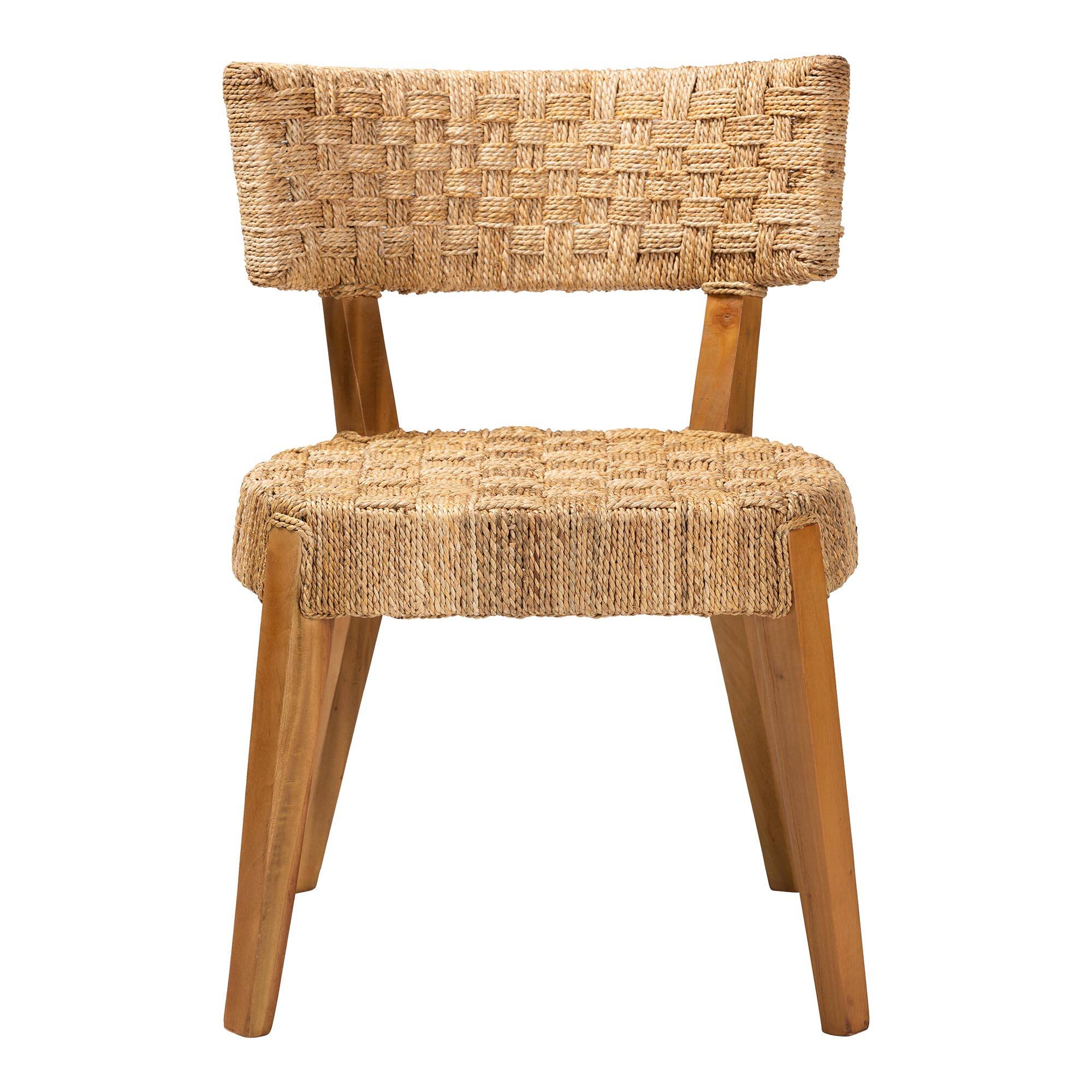 Angle. bali & pari - Sabit Bohemian Seagrass and Mahogany Wood Dining Chair - Natural/Natural Brown.