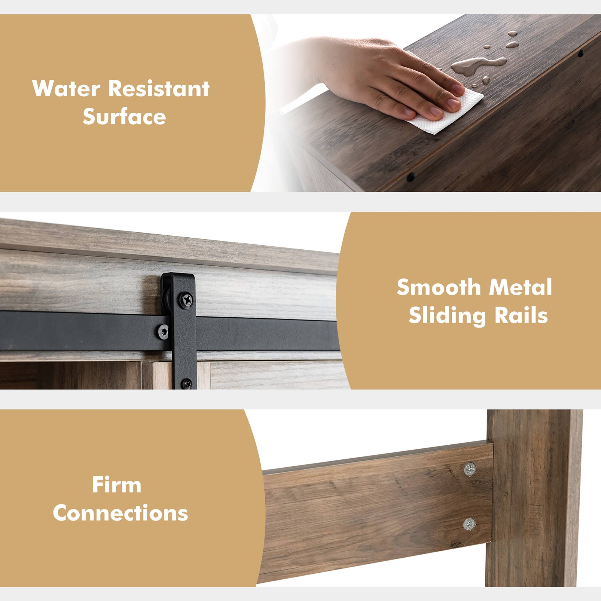 Water Resistant Surface  
Smooth Metal Sliding Rails  
Firm Connections