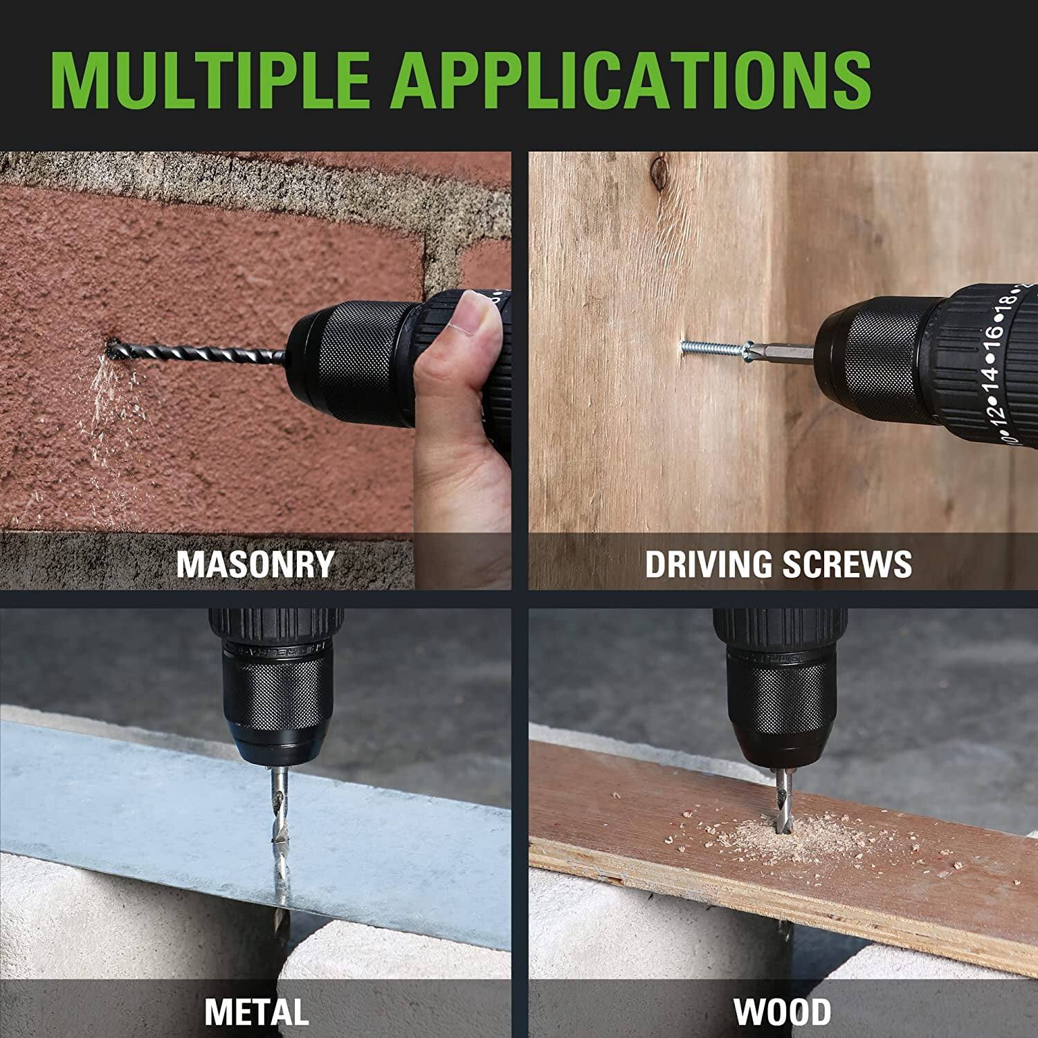 MULTIPLE APPLICATIONS

MASONRY

DRIVING SCREWS

METAL

WOOD