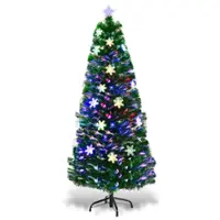 Costway - 6FT Pre-Lit Fiber Optic Christmas Tree Multicolor Lights - Green - Front_Zoom