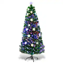 Costway - 6FT Pre-Lit Fiber Optic Christmas Tree Multicolor Lights - Green
