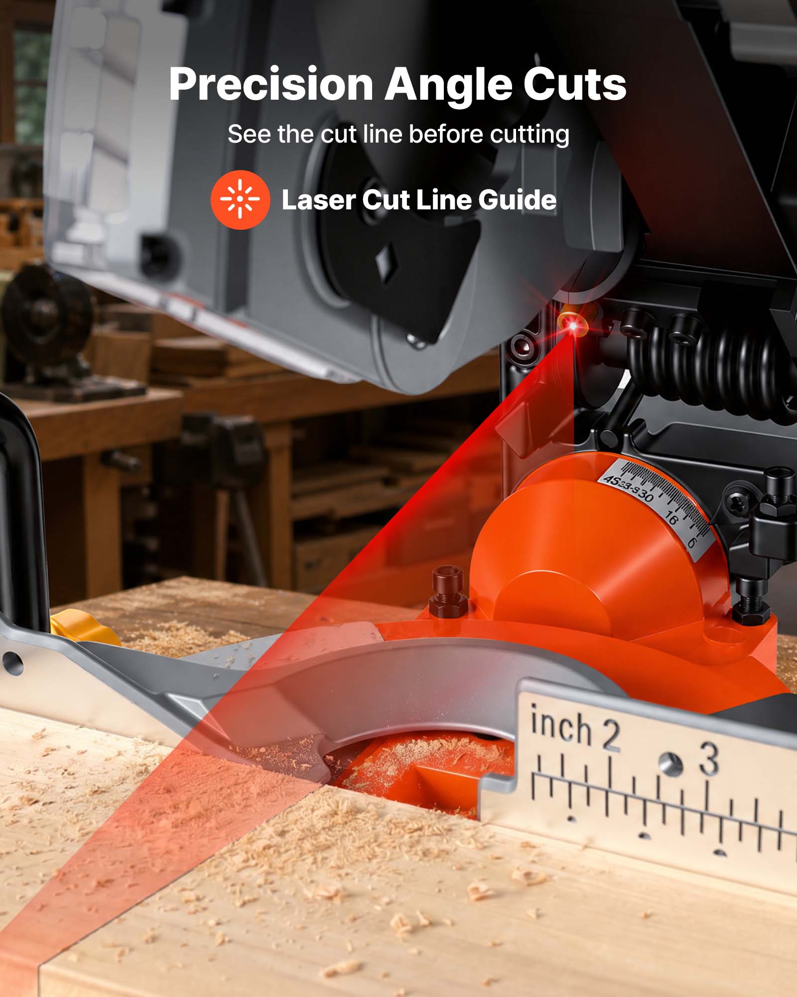 Precision Angle Cuts  
See the cut line before cutting  
Laser Cut Line Guide  
AS13-930  
16 9 inch 2 3