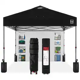 Best Choice Products - 10x10ft Easy Setup Pop Up Canopy, Portable Tent w/ Side Wall, 1-Button Push, Case - Black