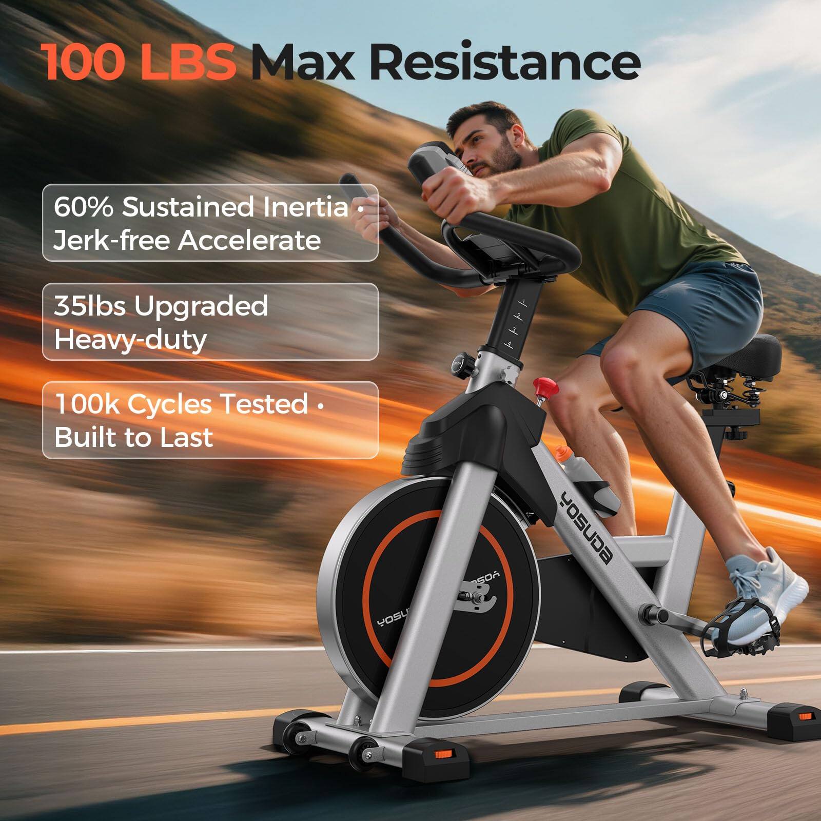 100 LBS Max Resistance  
60% Sustained Inertia  
Jerk-free Accelerate  
35lbs Upgraded Heavy-duty  
100k Cycles Tested  
Built to Last  
YOSU