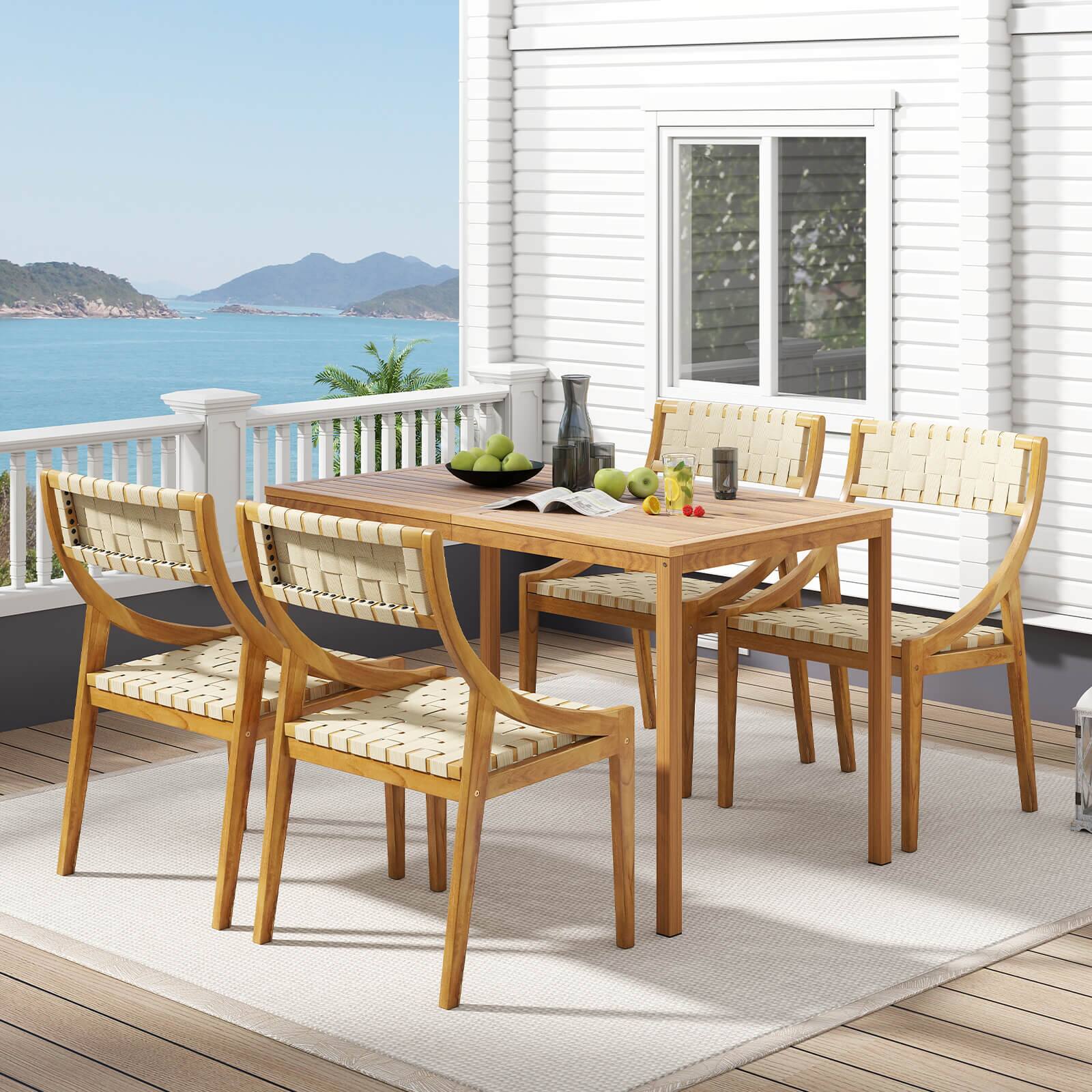 Alt View 3. Costway - Costway 1 PCS Outdoor Dining Chair Teak Wood Armless Patio Chair with Webbing Seat & Backrest - Natural.