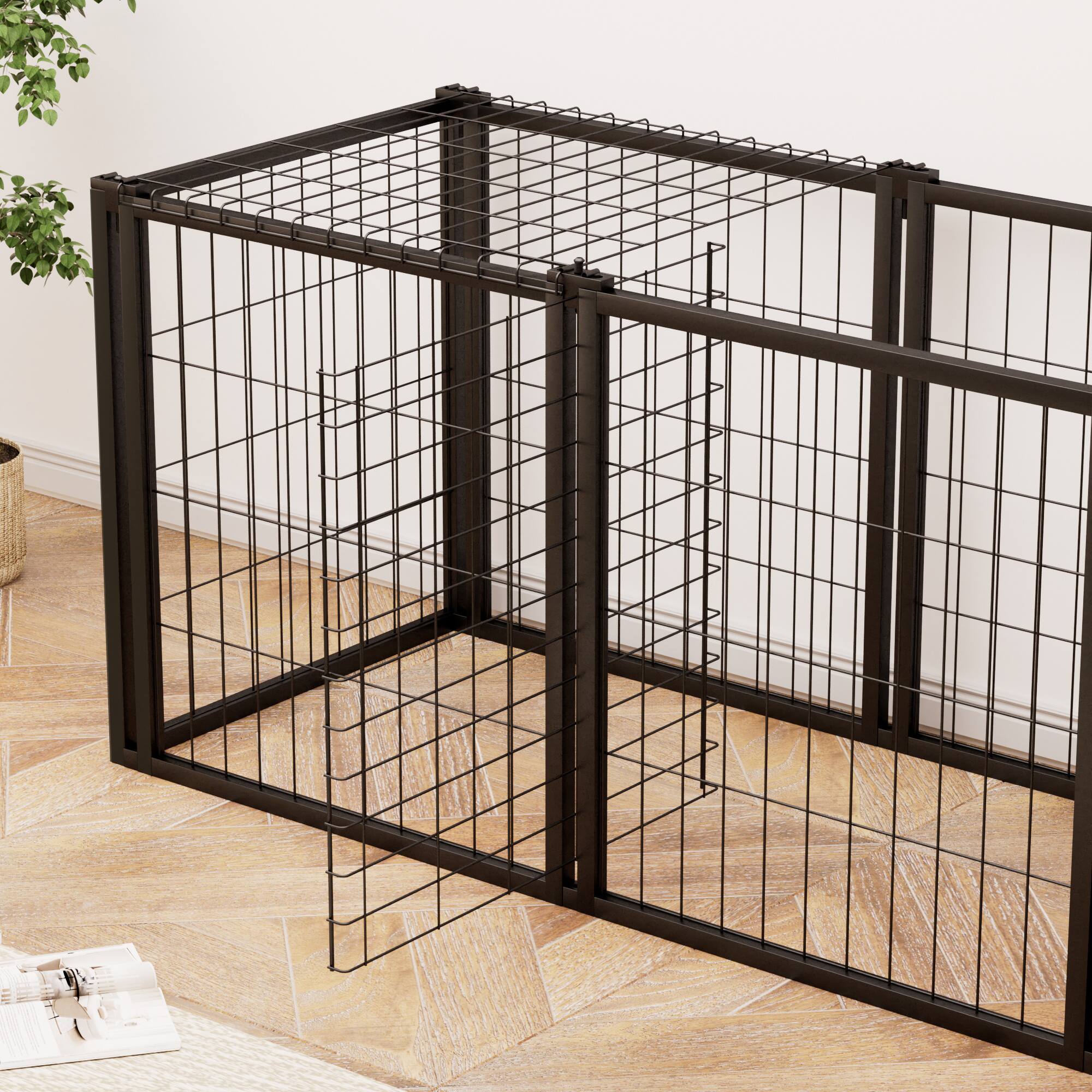 Alt View 5. APRILSOUL - Dog Crate Kennel for Small Medium Dogs Puppy Playpen with Top Pet Cage Indoor Black - Black.