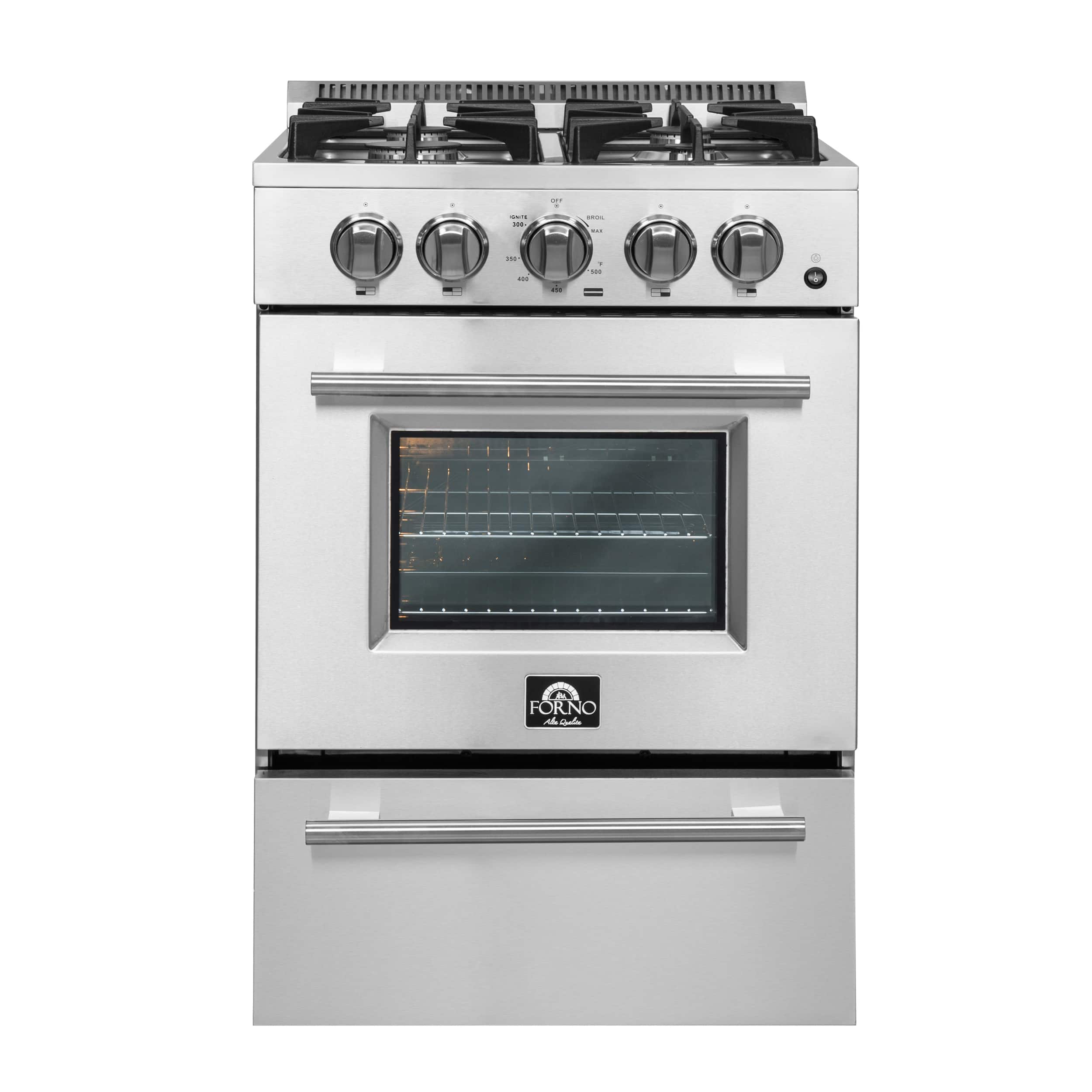Forno Appliances - Breno Alta Qualita 2.3 Cu. Ft. Freestanding Gas Range with Steam Clean Function and LP Conversion Kit - Silver