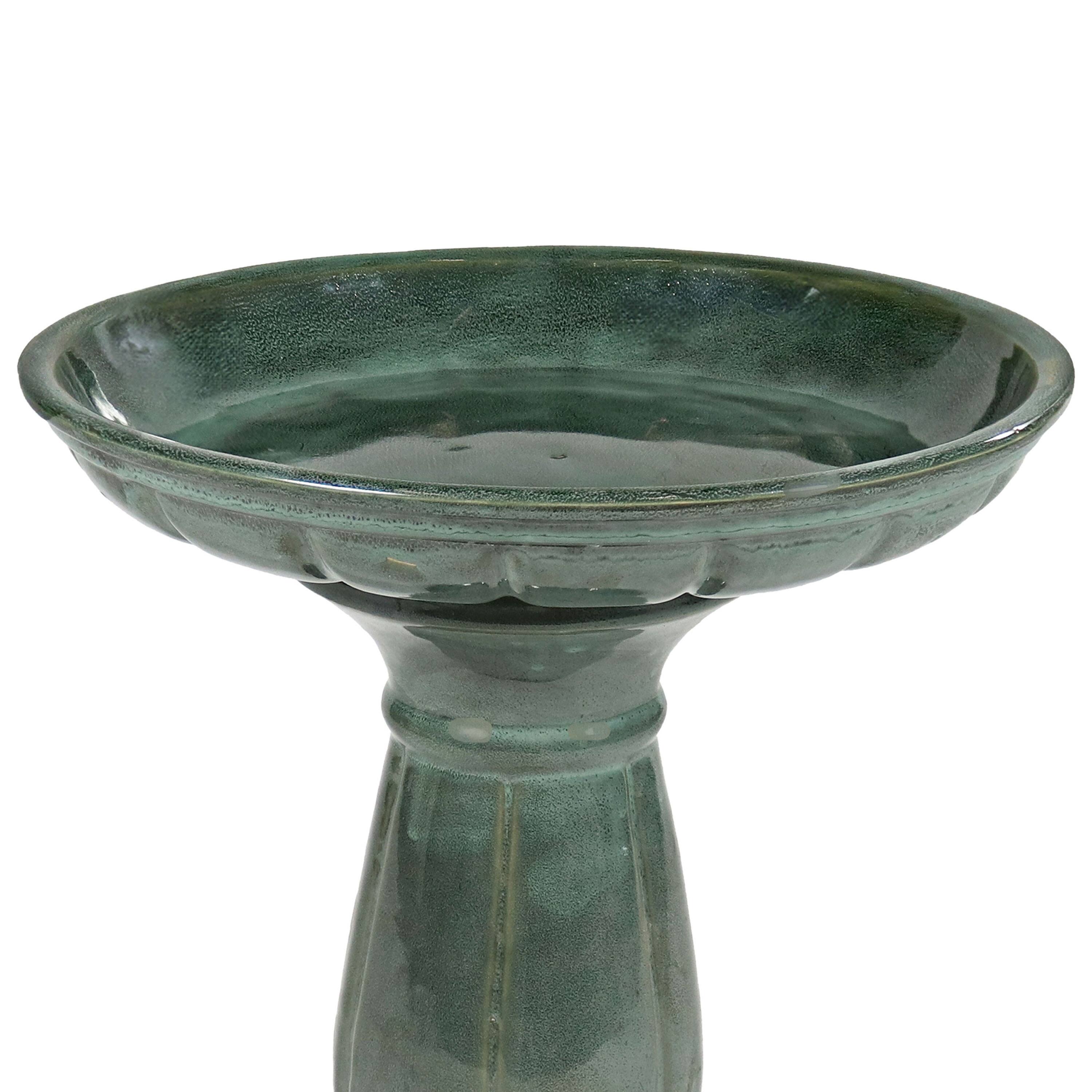 Alt View 9. Sunnydaze - Avignon Glazed Ceramic Bird Bath - 18.75" H - Green.
