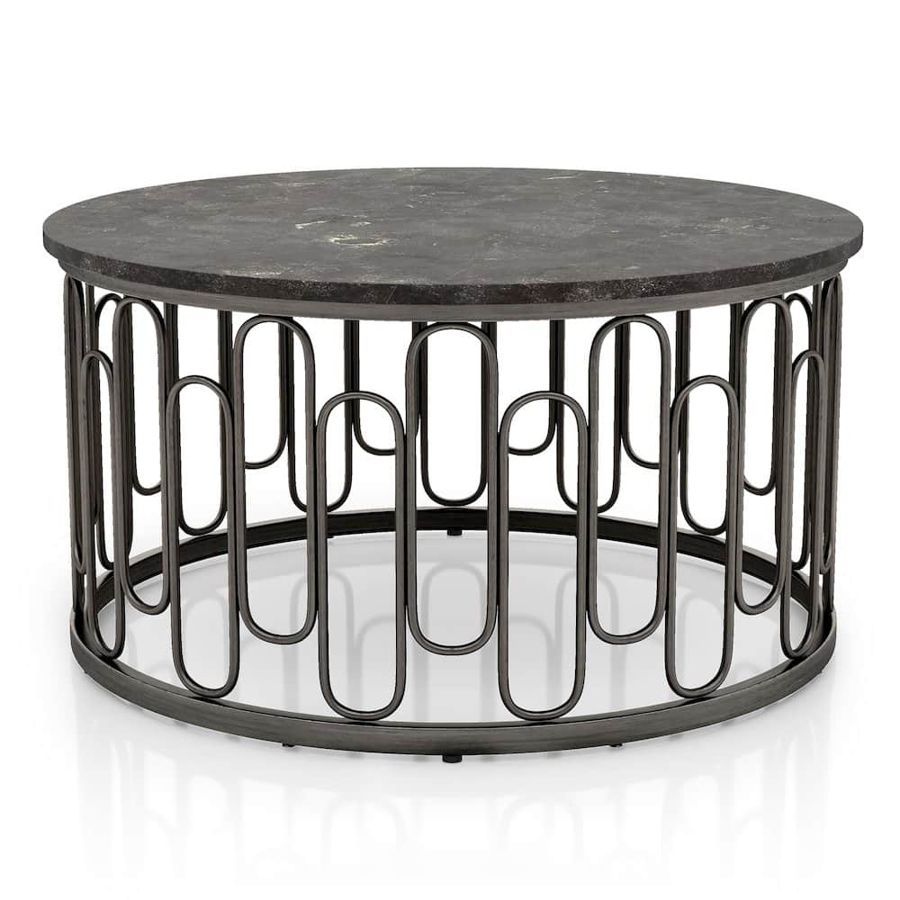 Furniture of America - Silas Round Modern Metal Coffee Table in Black - Gray