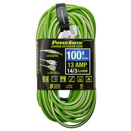 PowerSmith - 1-Outlet 13-Amp 3-Prong Grounded Medium-Duty Rubber-Jacket Outdoor Locking Extension Cord 14-Gauge 100 ft - Green