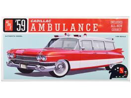 Skill 2 Model Kit 1959 Cadillac Ambulance with Gurney Accessory 1/25 Scale Model by AMT - Red And White