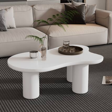 Front. GOODSILO - Modern Cloud-Shaped Coffee Table with Sturdy Legs and Sleek Design for Living Room - White.