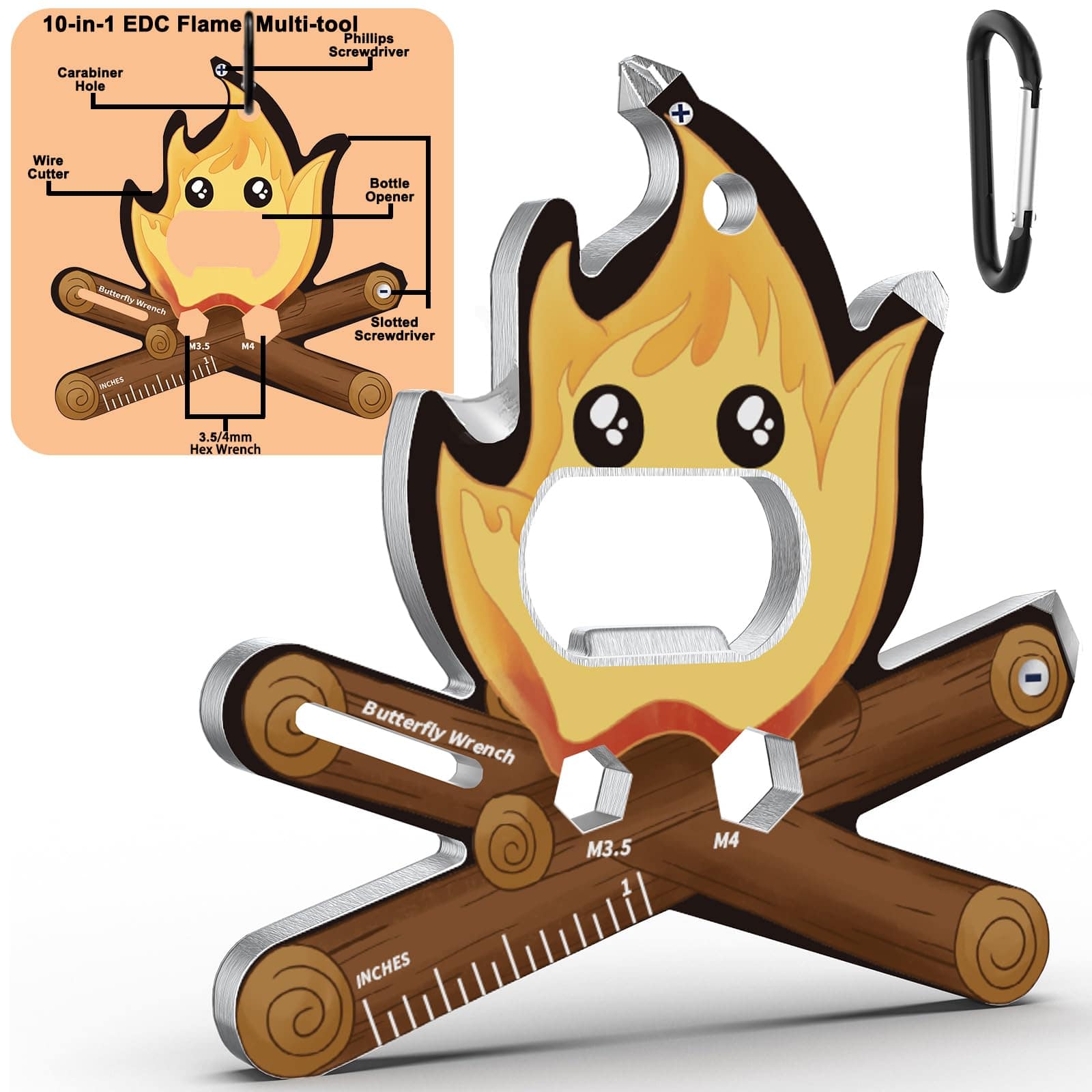 Dapper Styles - Fun -inspired Edc Multitools With Carabiner - Cool Tools Pocket Gadget Gifts Idea For Anime Fans - Fire Spirit