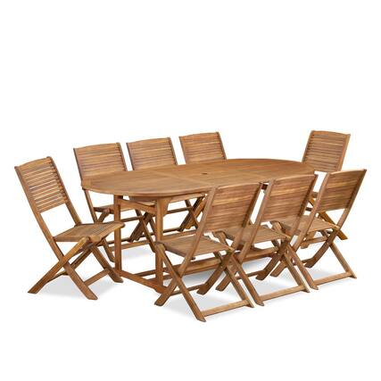 Front. East West Furniture - 9 Piece Patio Garden Table Set Consist of an Oval Acacia Wood Table - Brown.