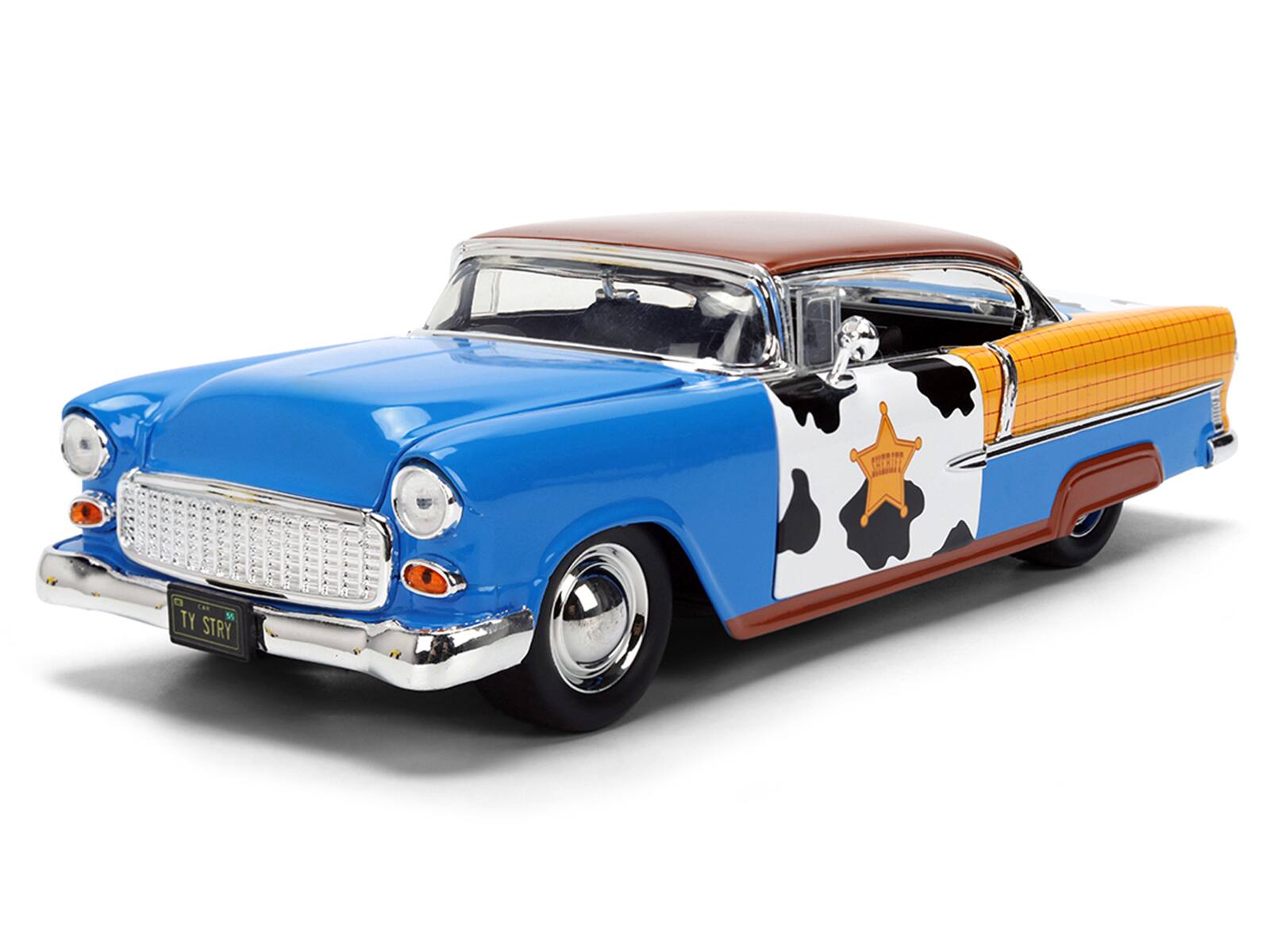 Alt View 1. Jada - 1955 Chevrolet Bel Air Blue with Graphics and Woody Diecast Figure "Toy Story" Franchise 1/24 Diecast Models by Jada.