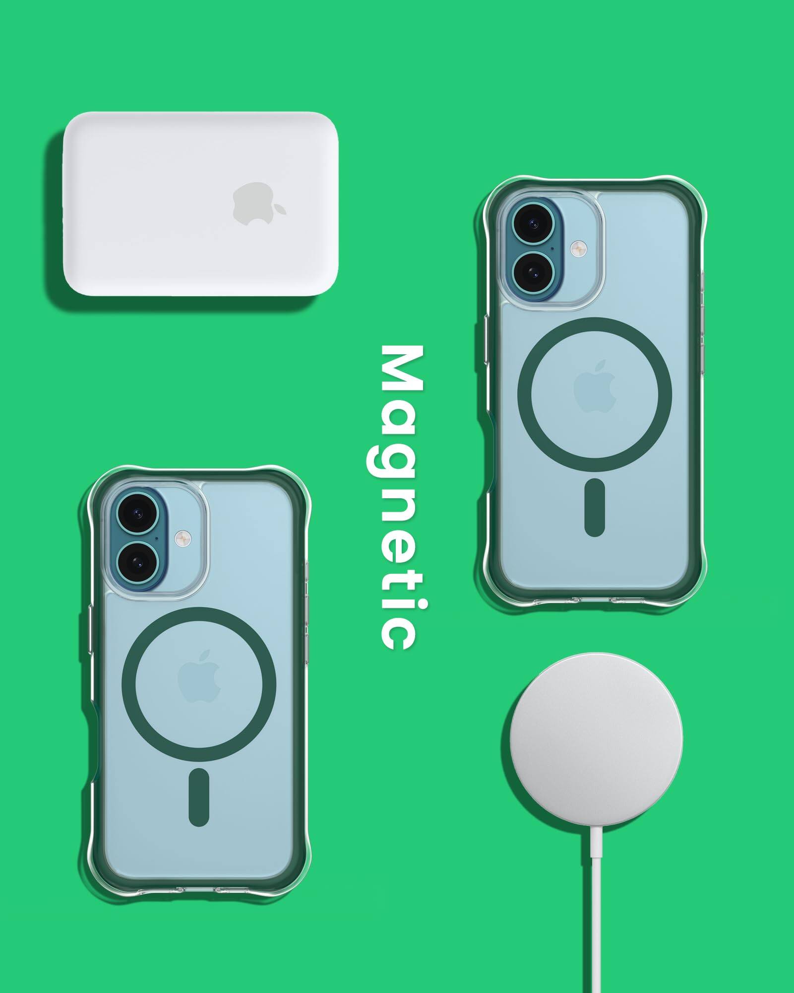 Alt View 6. Ornarto - ORNARTO Air Case for iPhone 16 Clear, Compatible with MagSafe, Military-Grade Drop Protection Cover-Green - Green.