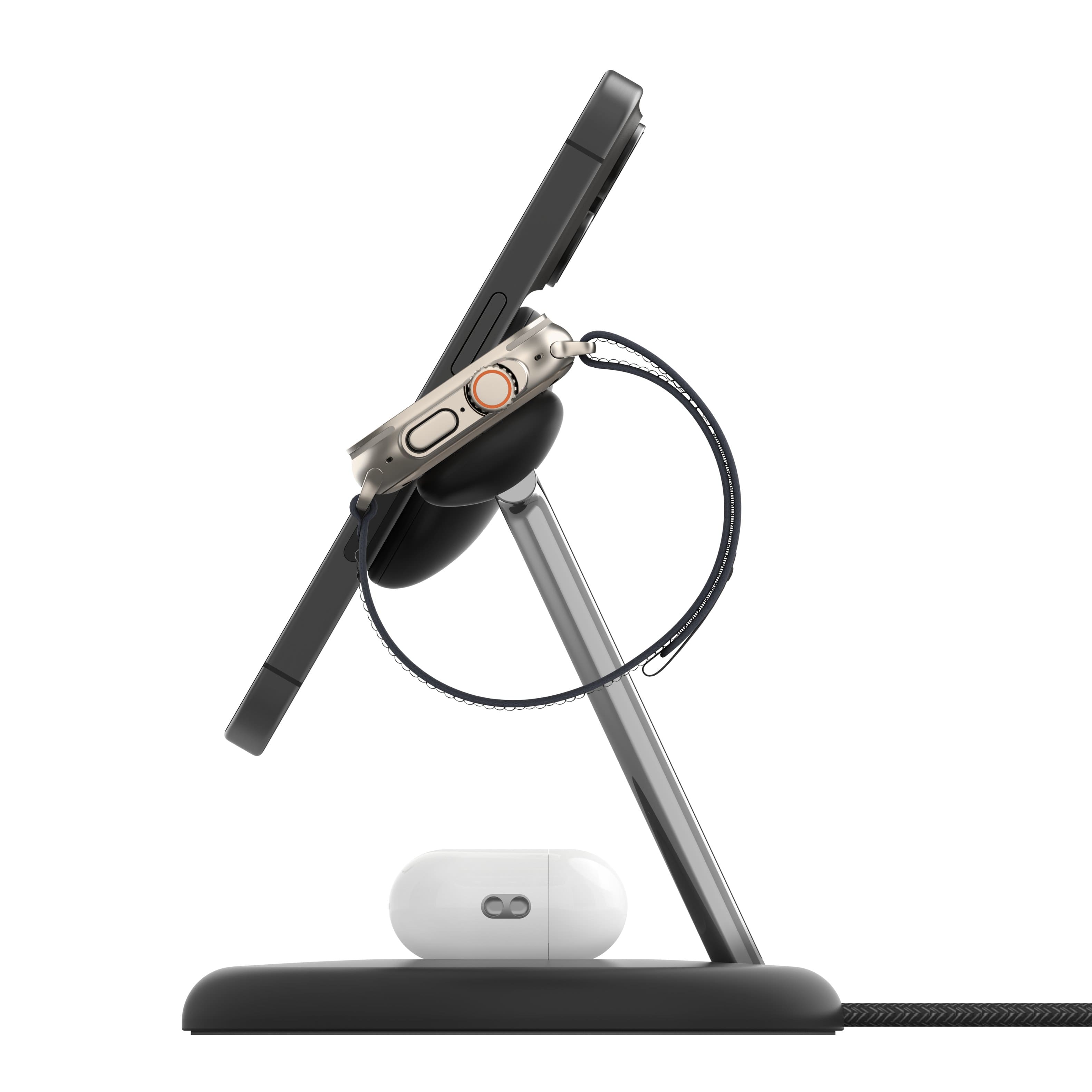 Alt View 1. Belkin - 3-in-1 Stand 15W Qi2 Wireless Charger, Fast Charging for iPhone 17, AirPods, Apple Watch, & More (36W Included) - Black.