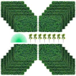 VEVOR - Artificial Boxwood Panel UV 24pcs Boxwood Hedge Wall Panels Artificial Grass Backdrop Wall 24\" X 16\" 4 cm Grass - Green