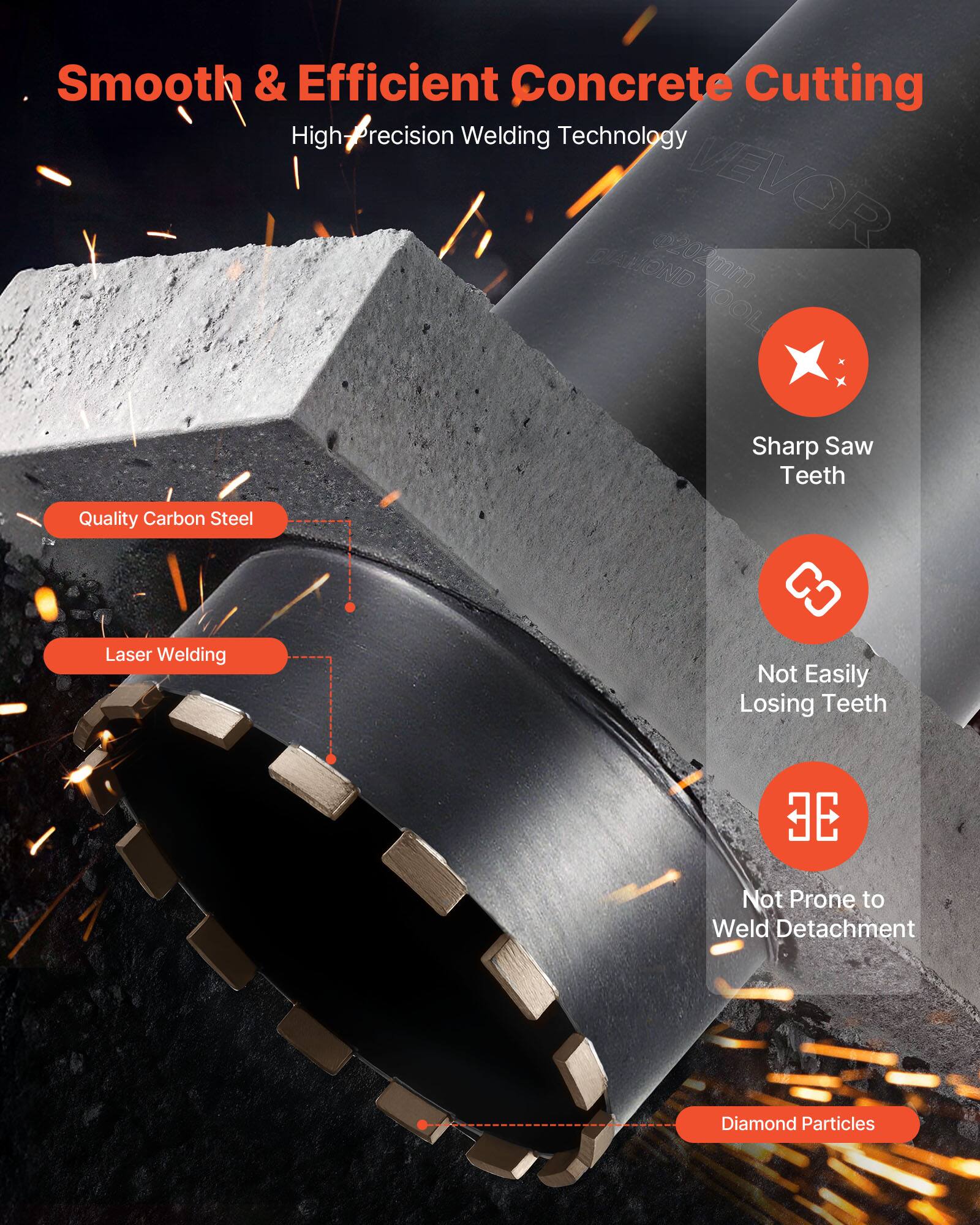 Smooth & Efficient Concrete Cutting  
High Precision Welding Technology  

- Quality Carbon Steel  
- Laser Welding  
- Sharp Saw Teeth  
- Not Easily Losing Teeth  
- Not Prone to Weld Detachment  
- Diamond Particles