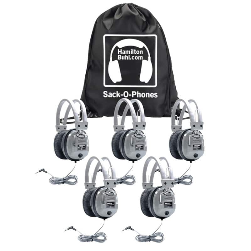 HamiltonBuhl - Sack-O-Phones, 5 SC7V Deluxe Headphones with Volume Control in a Carry Bag