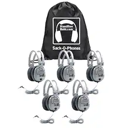 HamiltonBuhl - Sack-O-Phones, 5 SC7V Deluxe Headphones with Volume Control in a Carry Bag