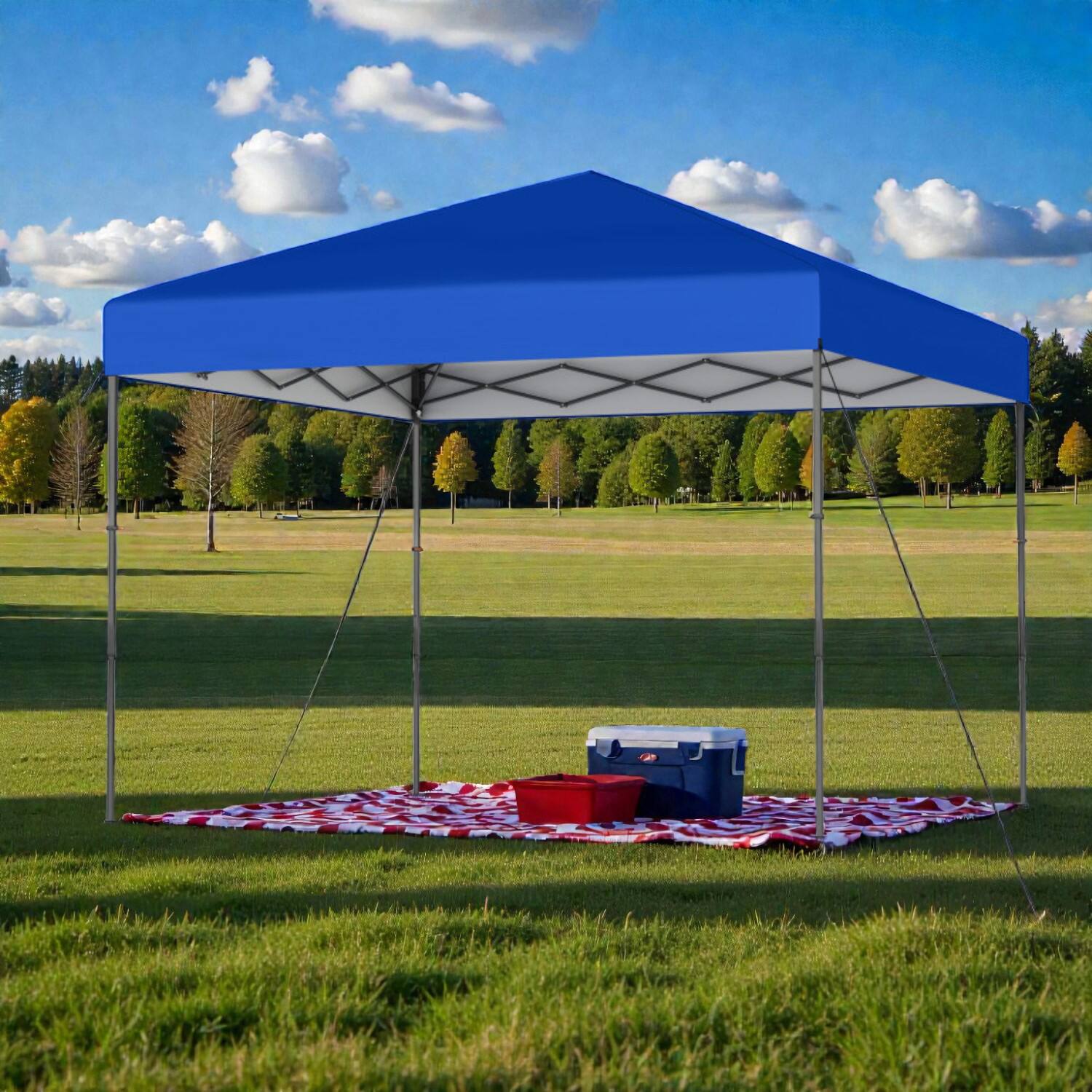 Hivvago - Portable 10x10 Ft Folding Canopy with Storage Bag and Anchoring Stakes - Blue