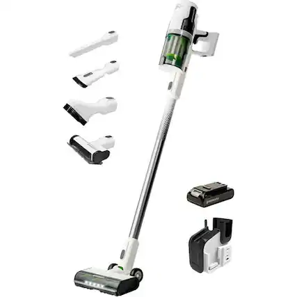 Front. Greenworks - Greenworks 24V Deluxe Cordless Stick Vacuum, 4Ah USB-C Battery and 30-Minute Super Charger Included (White).