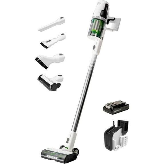 Front. Greenworks - Greenworks 24V Deluxe Cordless Stick Vacuum, 4Ah USB-C Battery and 30-Minute Super Charger Included (White).