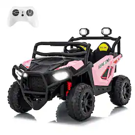 GARVEE - 24V 2-Seater Electric UTV for Big Kids, 4-Wheeler Suspension,3 Speeds, Remote Control, Bluetooth, LED Lights - Pink