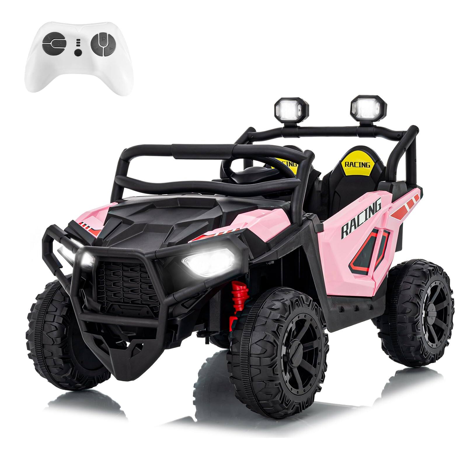 GARVEE - 24V 2-Seater Electric UTV for Big Kids, 4-Wheeler Suspension,3 Speeds, Remote Control, Bluetooth, LED Lights - Pink