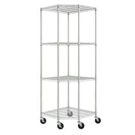 SlickBlue - Sturdy 4-Tier Corner Shelving Rack with Casters - Silver