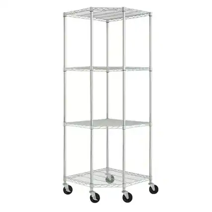 Front. SlickBlue - Sturdy 4-Tier Corner Shelving Rack with Casters - Silver.