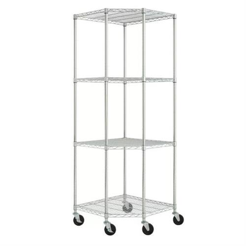 Front. SlickBlue - Sturdy 4-Tier Corner Shelving Rack with Casters - Silver.