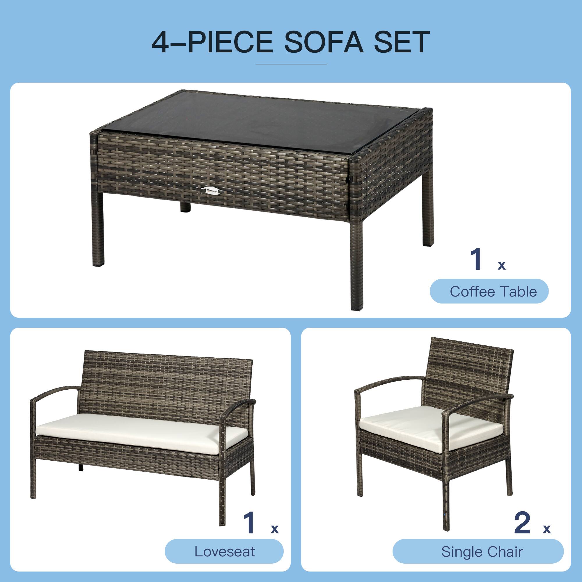 4-PIECE SOFA SET
1 x Coffee Table
1 x Loveseat
2 x Single Chair