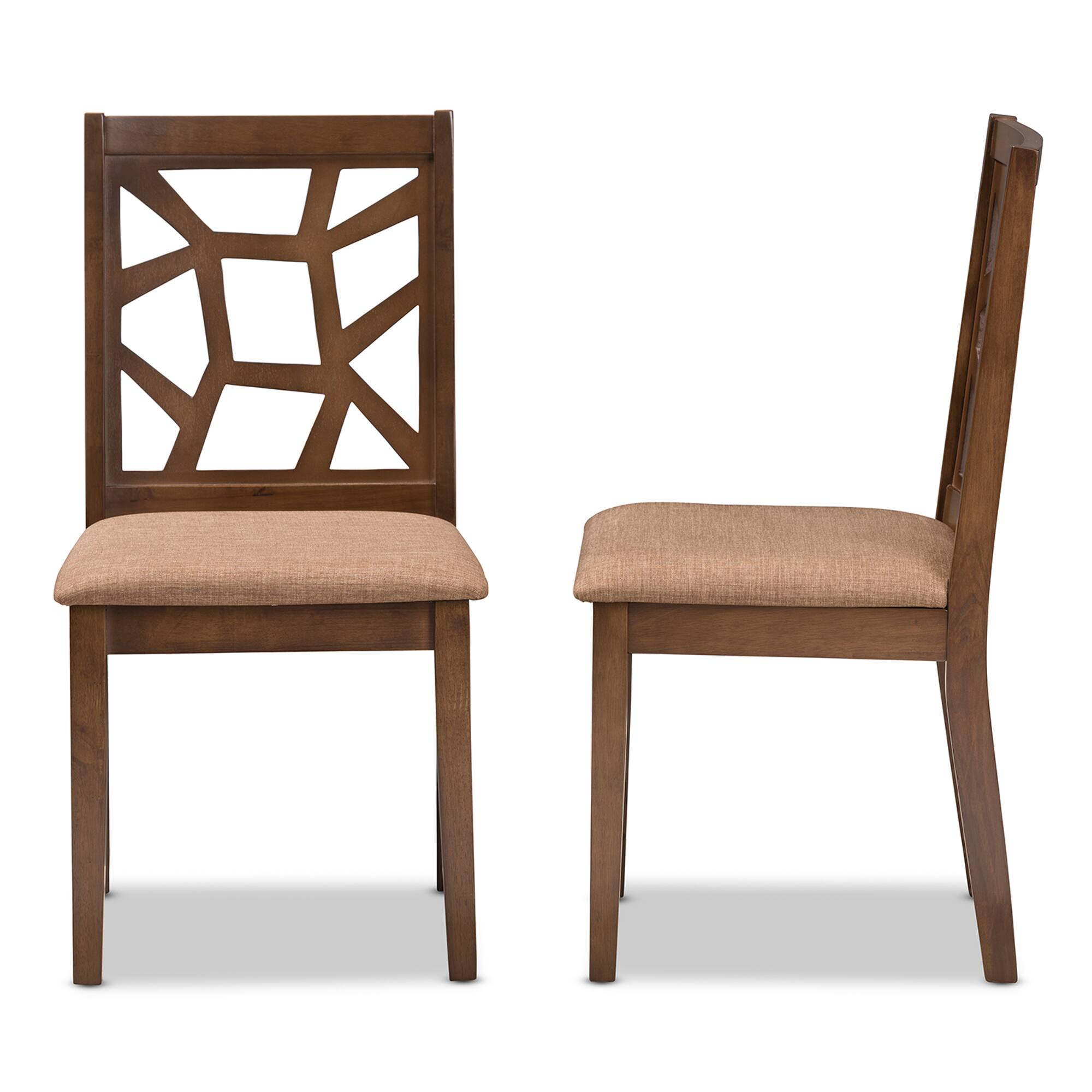 Left. Baxton Studio - Set of 2 Abilene Mid-Century Fabric Upholstered and Finished Dining Chairs - Light Brown/"Walnut" Brown.