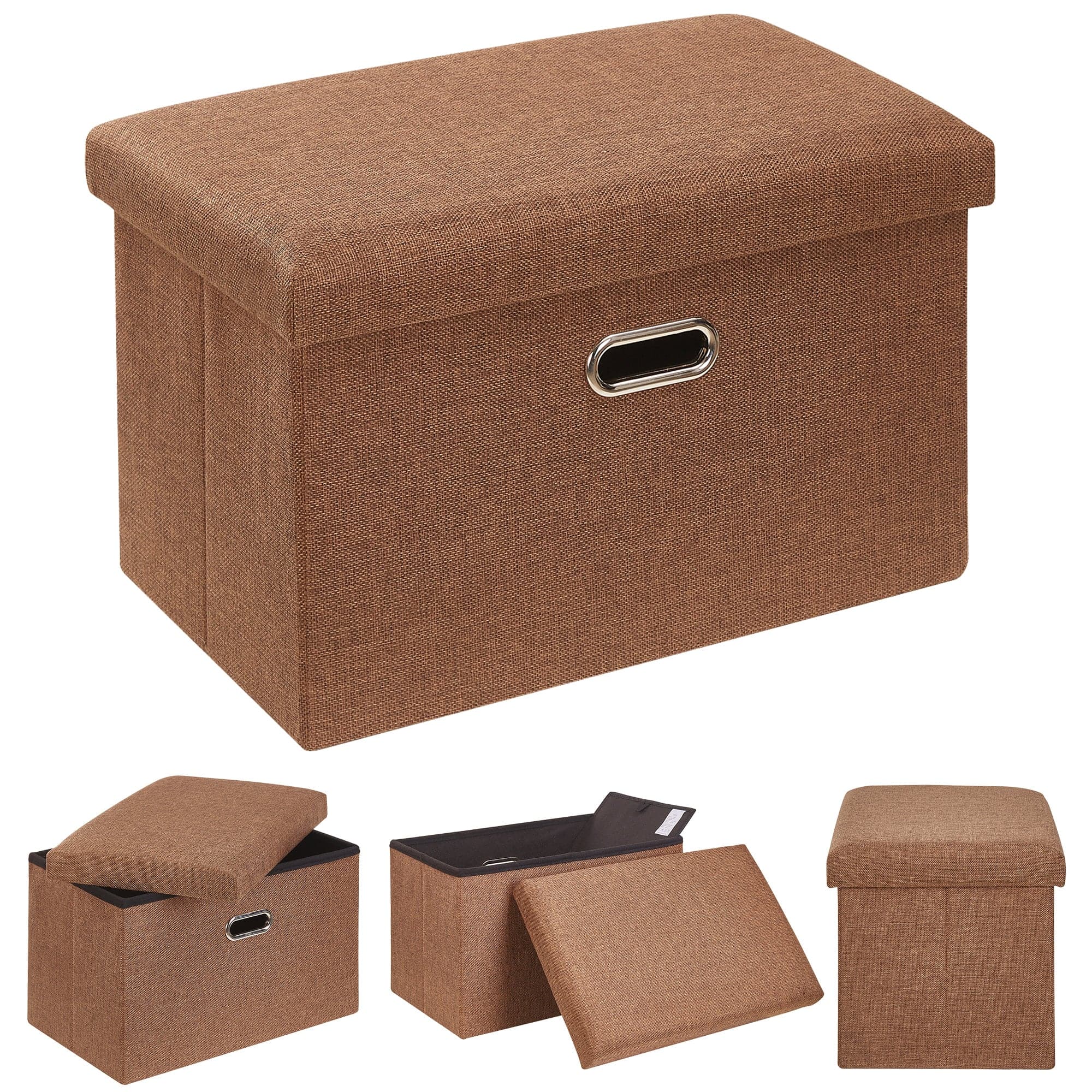 Vecelo - 19" Storage Ottoman Bench with Lid, Folding Ottoman Bench, Linen Storage Bench for Bedroom Living Room - Brown