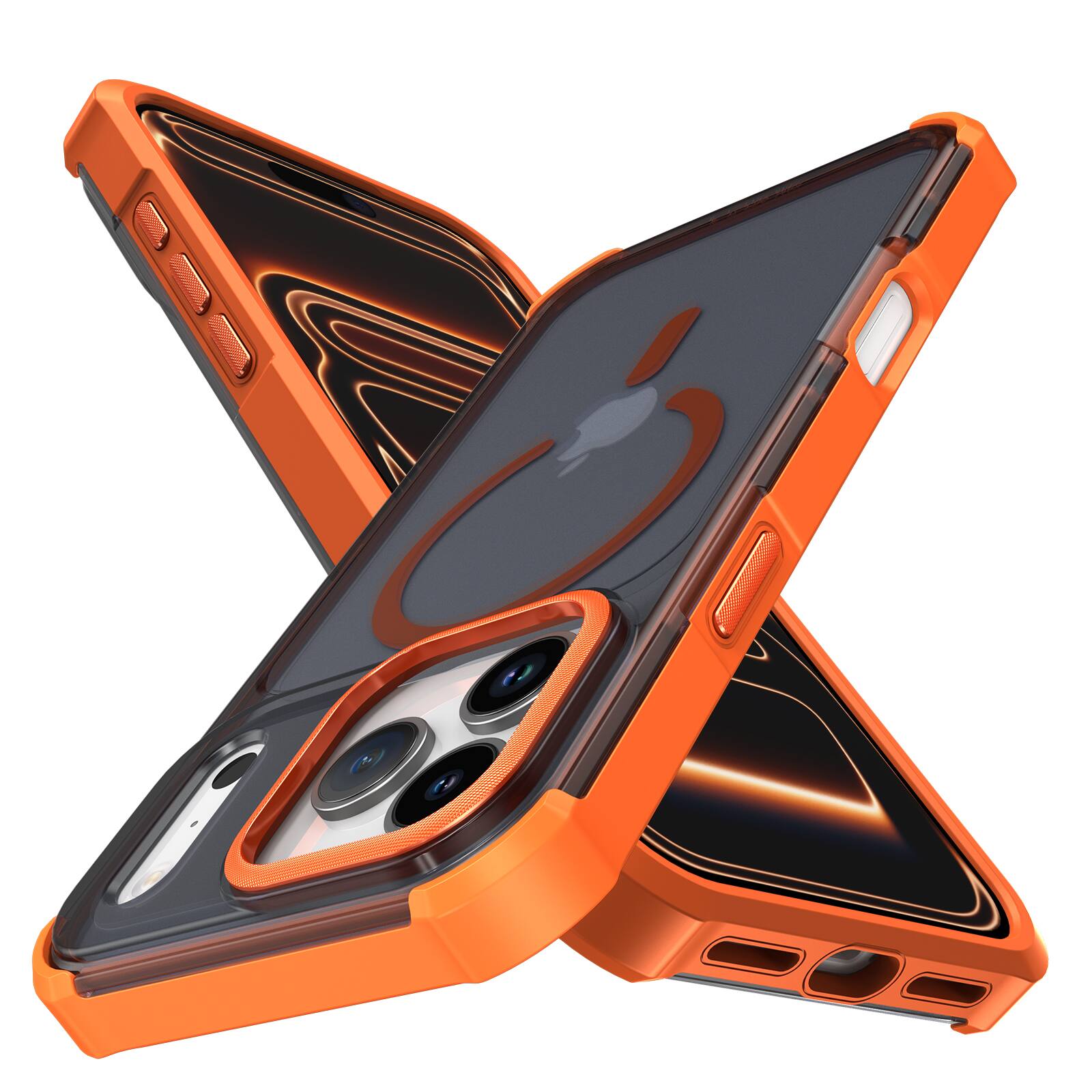 Angle. UUCOVER - Magnetic Matte Case for Apple iPhone 17 Pro Max, Compatible with MagSafe, Drop-Proof Shockproof Translucent Slim Cover - Orange.