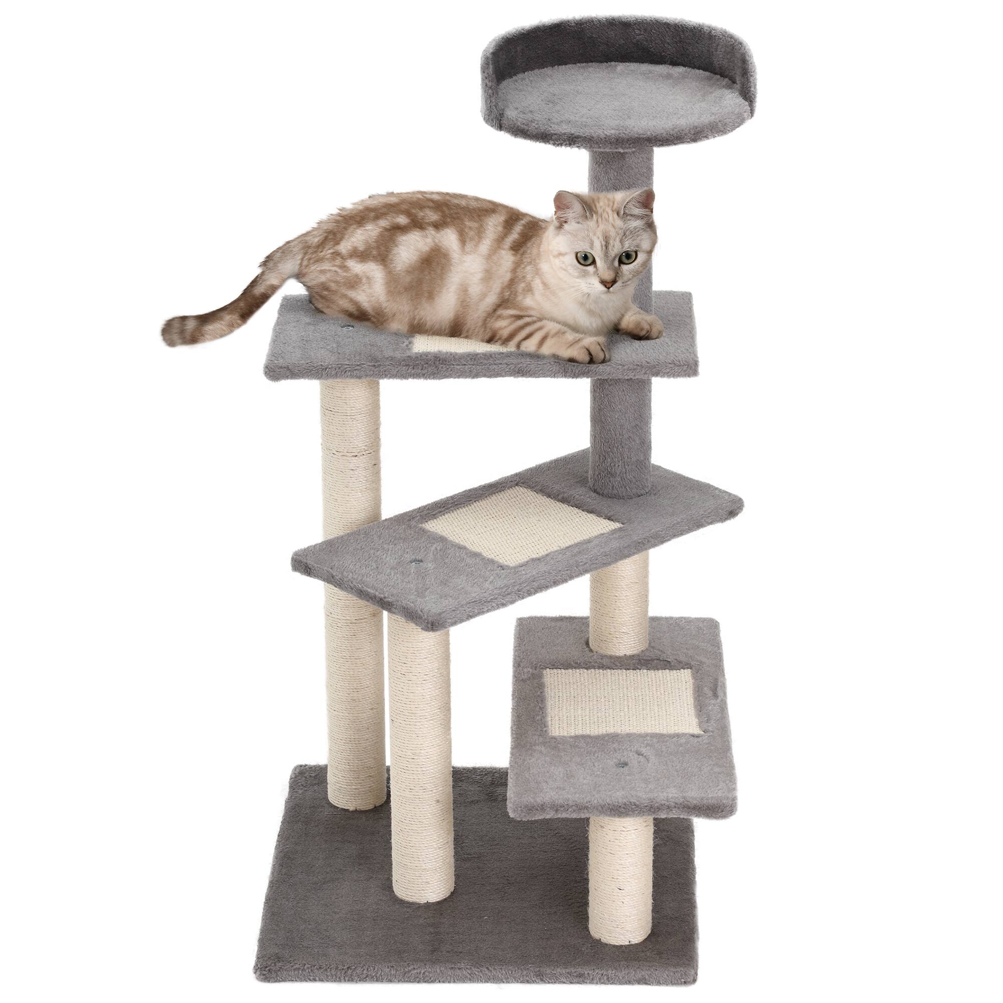Front. TinyHomie - 40in 5-Level Revolving Stair Cat Tree Scratcher Climbing Activity Tower with Play Center and Resting Perch Grey - Gray.
