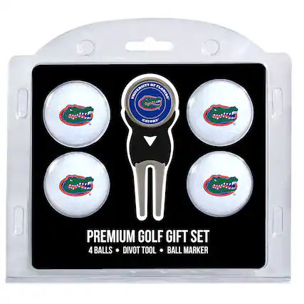 UNIVERSITY OF FLORIDA GATORS
PREMIUM GOLF GIFT SET
4 BALLS • DIVOT TOOL • BALL MARKER
