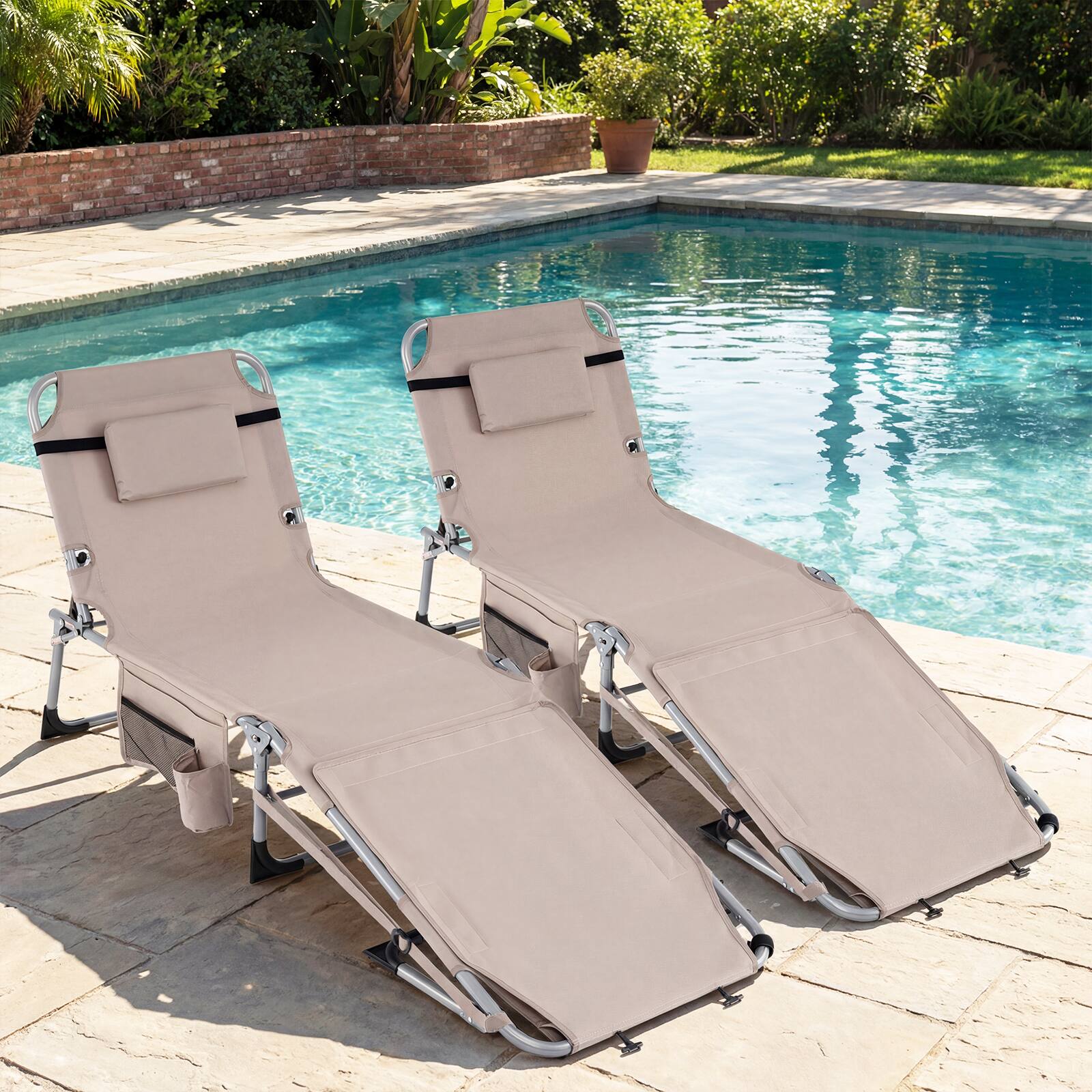 Alt View 3. Costway - Costway Outdoor Folding Chaise 4-Position Lounge Chair with Face Hole &Adjustable Footrest - Beige.