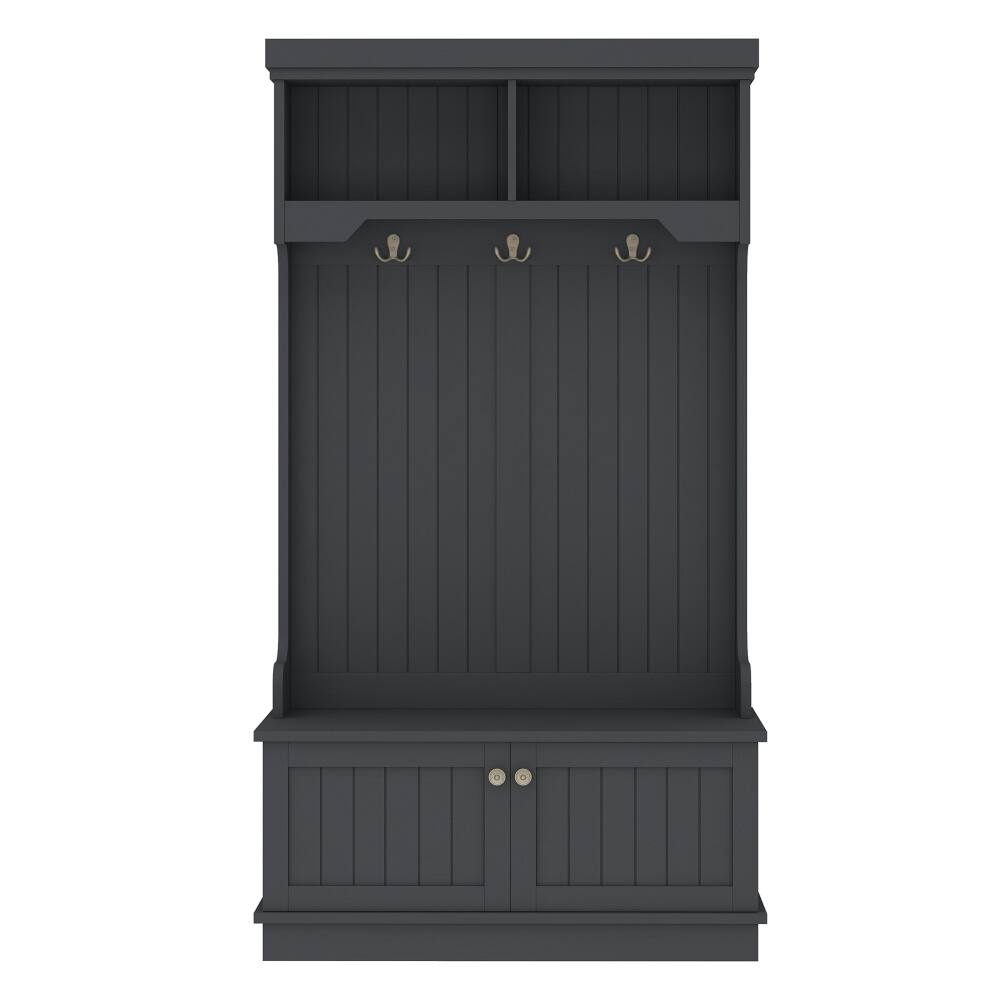 Alt View 3. Loheer - Loheer Black Hall Tree with Shoe Bench, 4-in-1 Entryway Coat Rack, 64.4 Inch - Black.